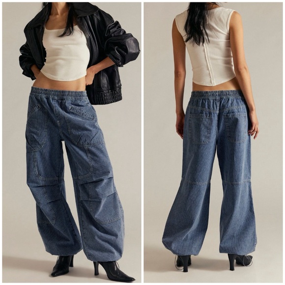 We The Free Pants - NWT Free People We The Free Atlas Parachute Jeans Explorer striped blue - Medium